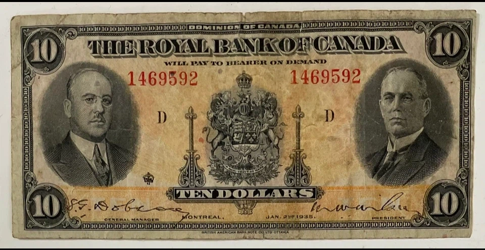1935 Royal Bank of Canada Ten Vintage Collectible Paper Ephemera