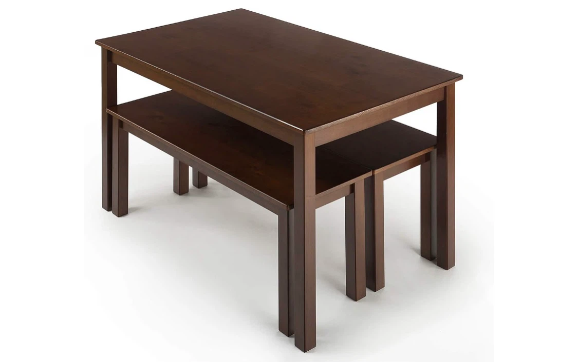 Dark Wood Dining Table Set with Benches