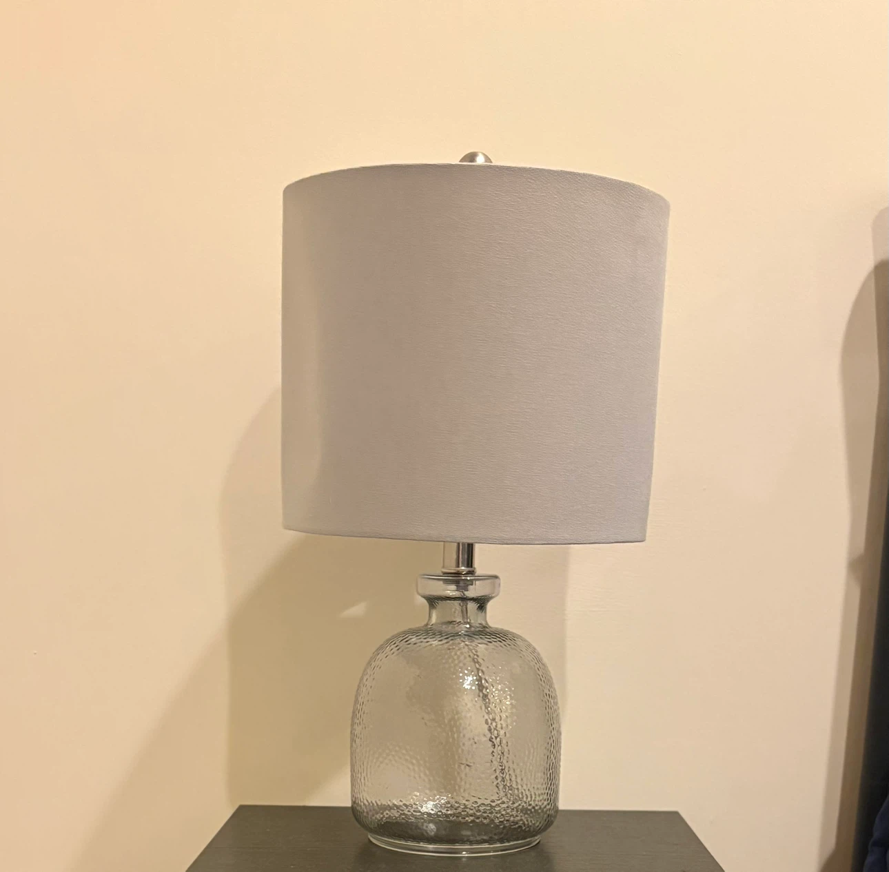 Two Glass Base Table Lamp with Gray Shade
