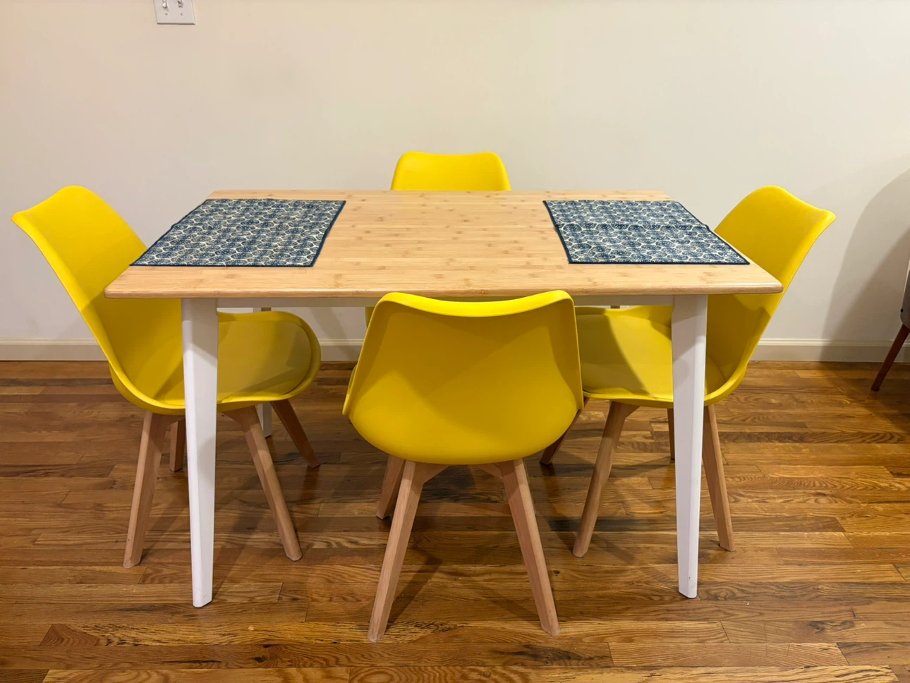 Bamboo Dining Table with Yellow Chairs