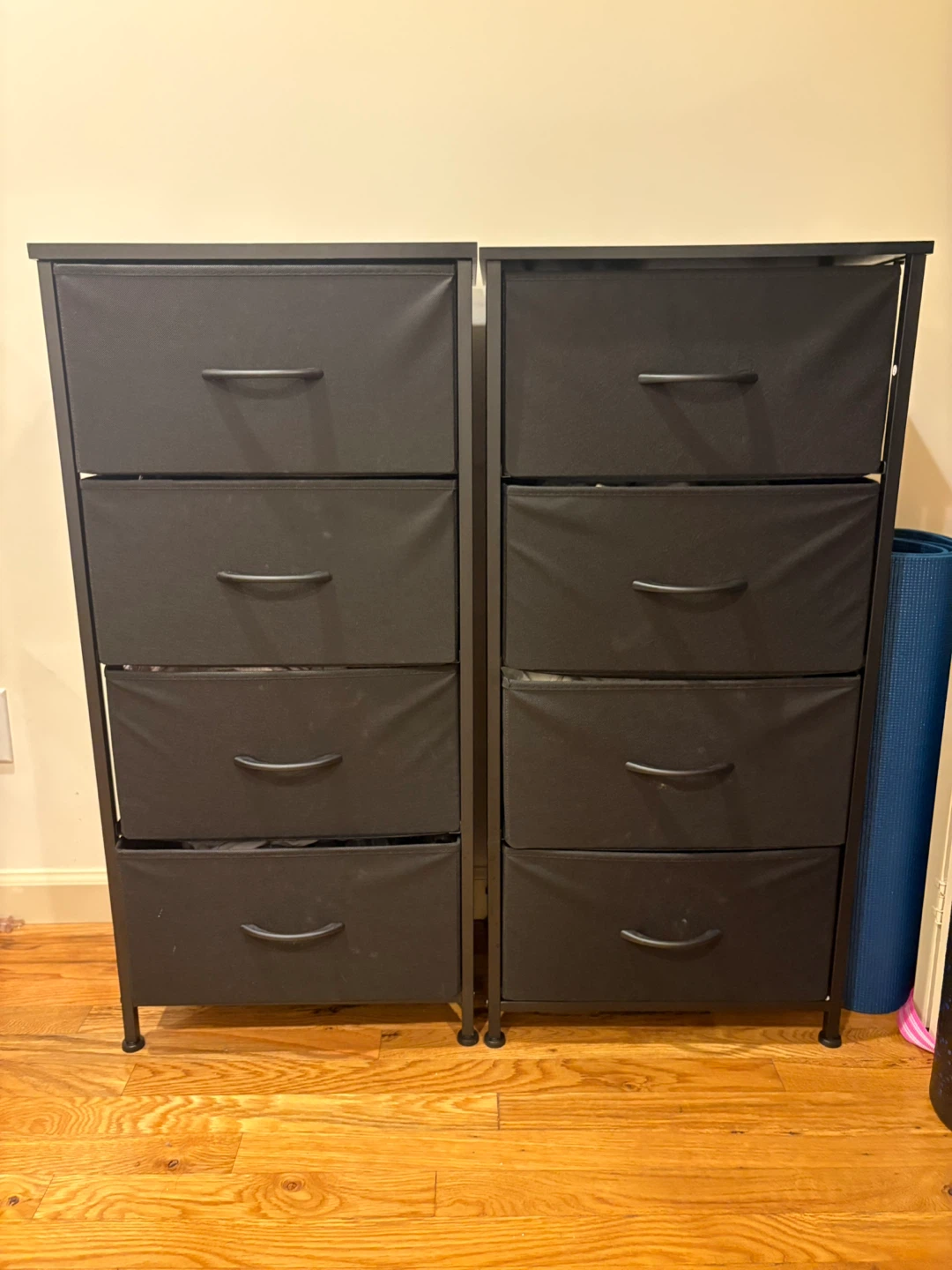 Set of 2 Black Fabric Drawer Dressers