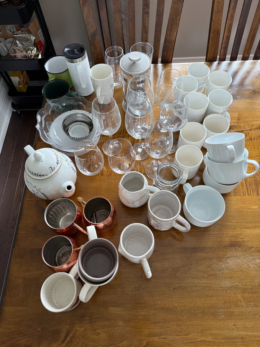 Assorted Mugs, Glasses, and Teapot Set