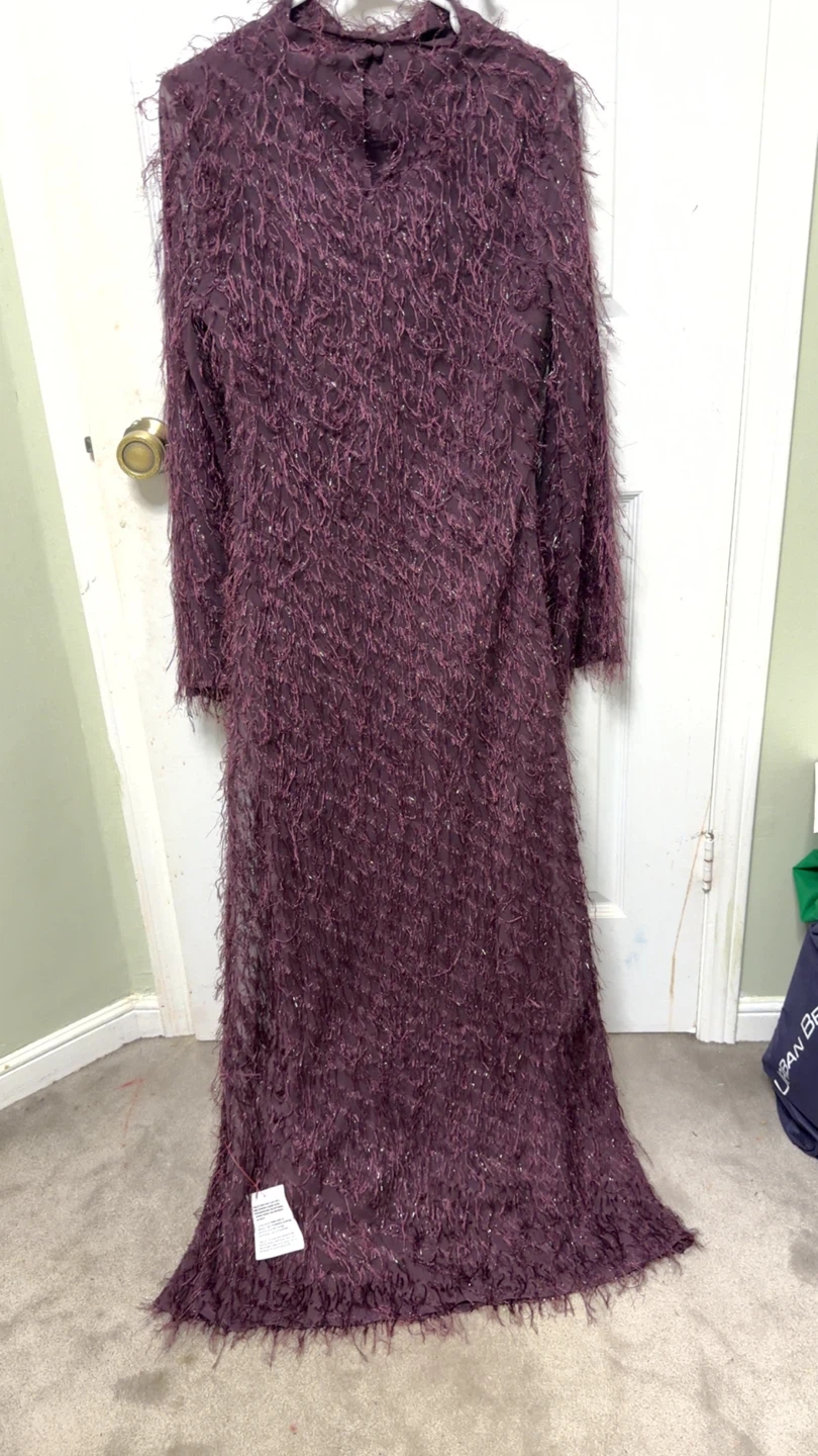 Women's Purple Long Sleeve Fringed Maxi Dress