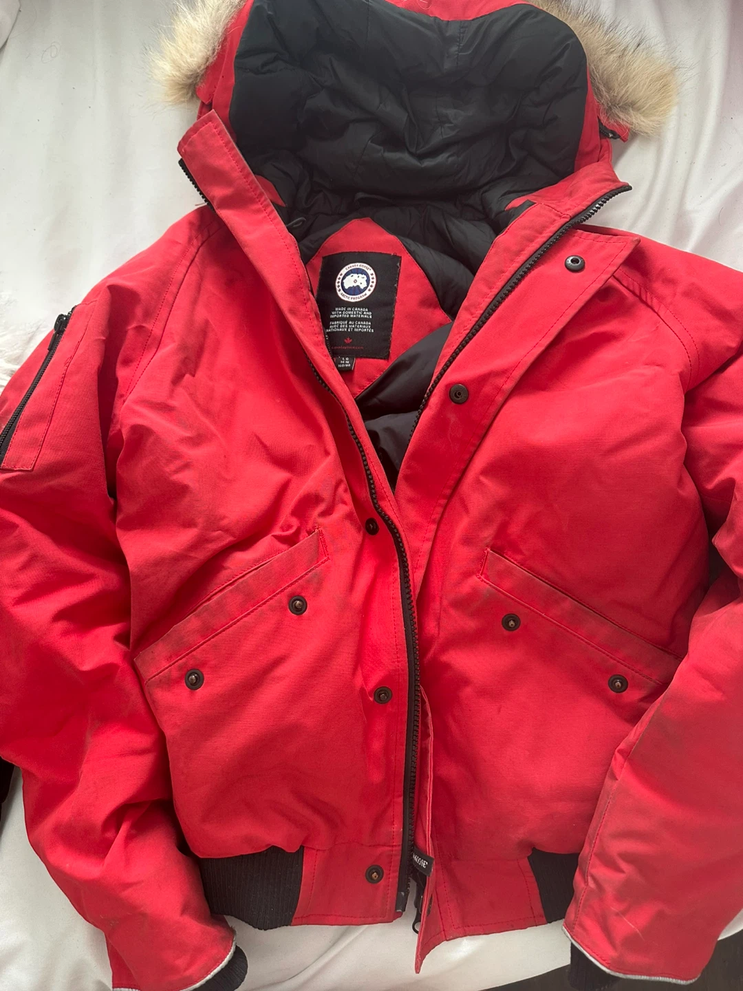 Canada Goose Red Bomber Jacket with Fur Hood