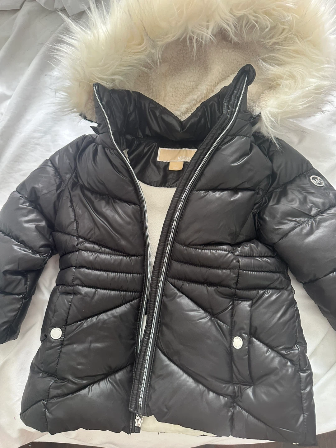 Michael Kors Black Puffer Jacket with Faux Fur Hood