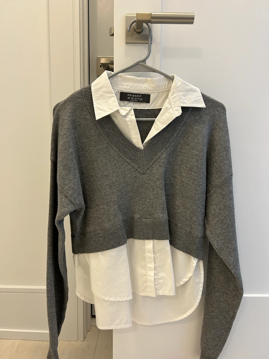 Primark Grey Sweater with White Collared Shirt Insert
