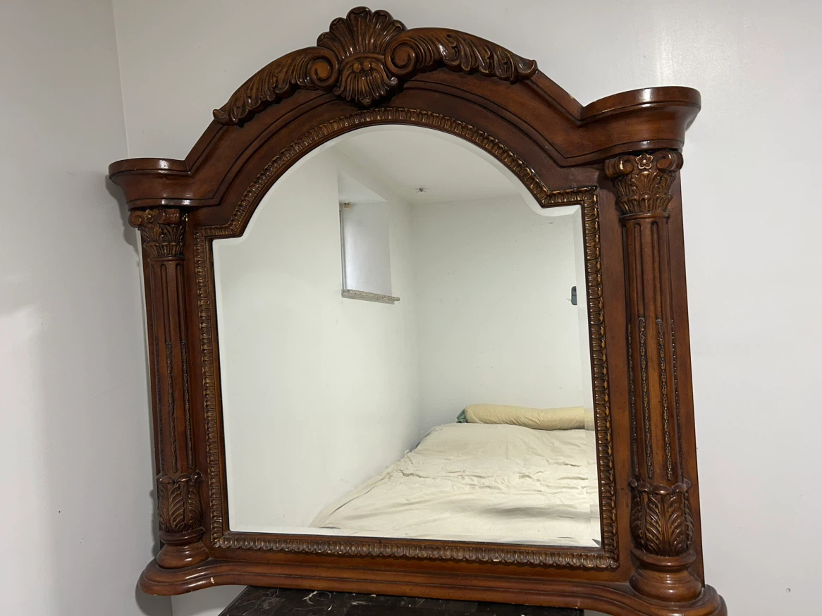 Wooden Dresser with Marble Top and Mirror