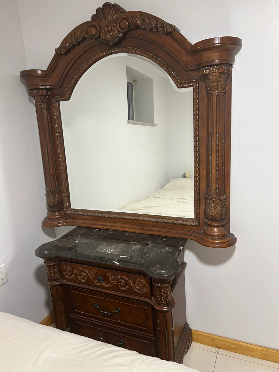 Wooden Dresser with Marble Top and Mirror - photo 3