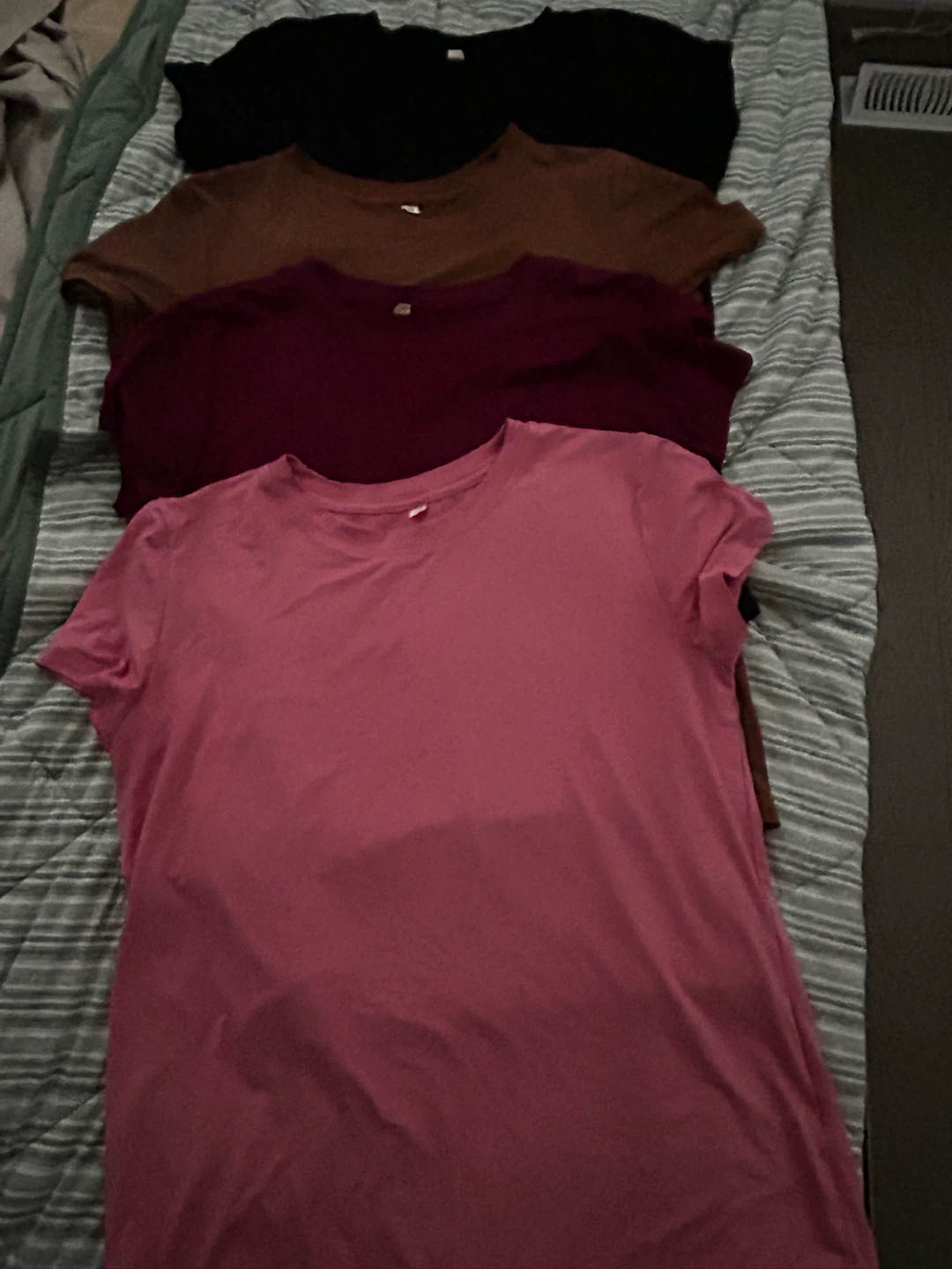Four T-shirts - Black, Brown, Burgundy, Pink