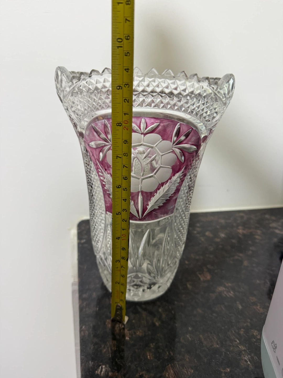 Vintage Cut Glass Vase with Pink Overlay - photo 2