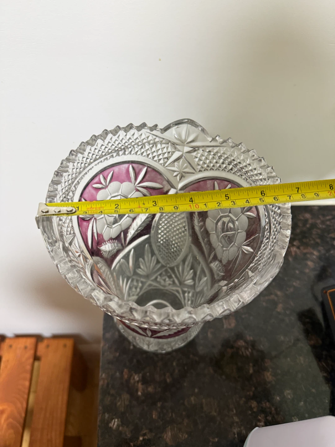 Vintage Cut Glass Vase with Pink Overlay - photo 3
