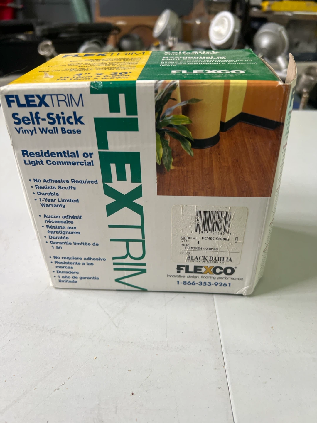 FlexTrim Self-Stick Vinyl Wall Base Black Dahlia 4"x20'