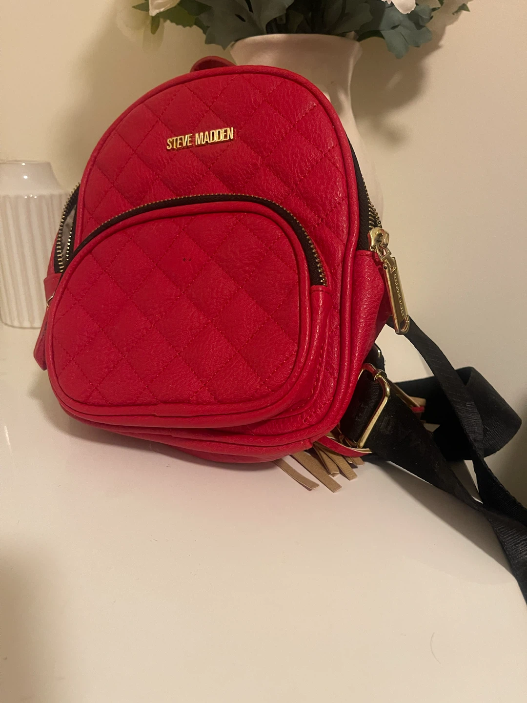 Steve Madden Red Quilted Mini Backpack