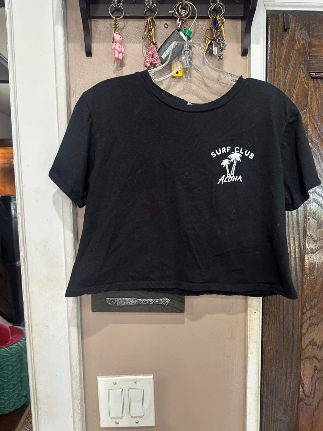 Local Lab Black Cropped T-Shirt Skeleton Beach Graphic