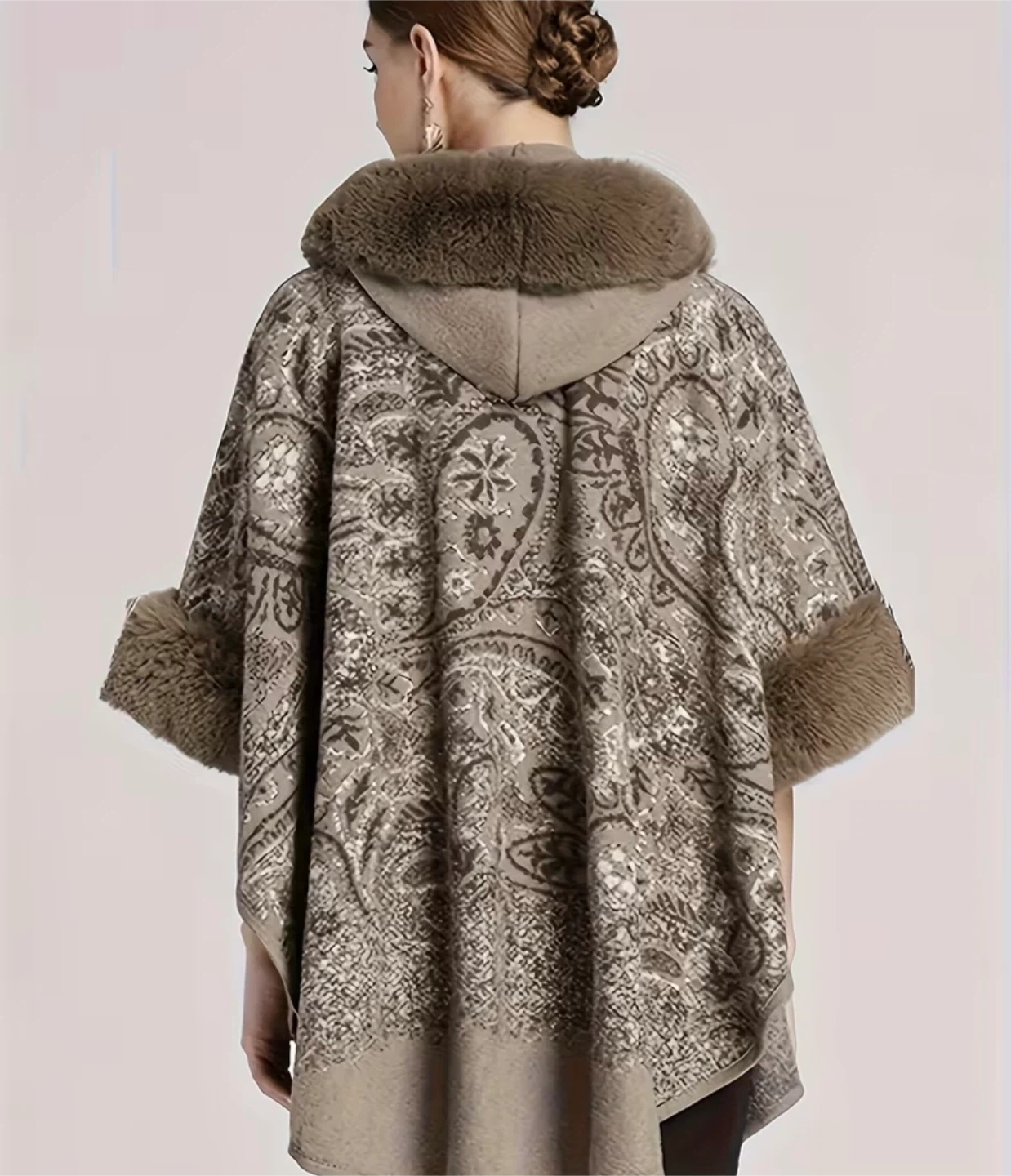 Women's Faux Fur Trimmed Hooded Poncho - photo 2