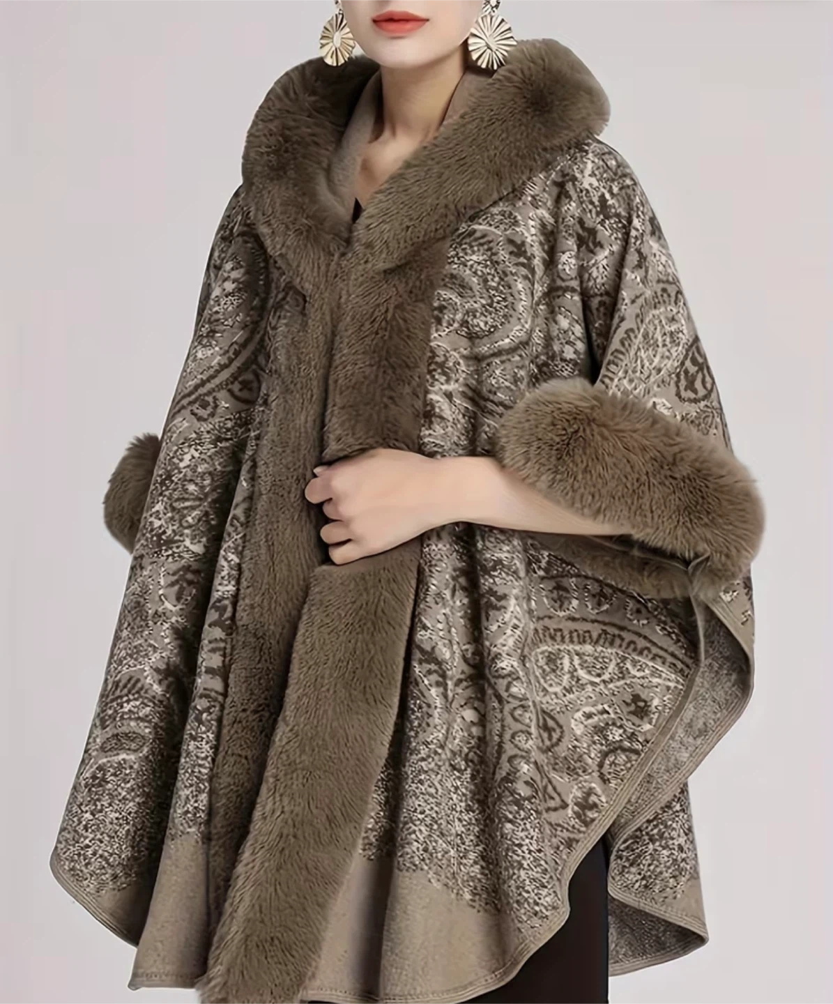Women's Faux Fur Trimmed Hooded Poncho - photo 3