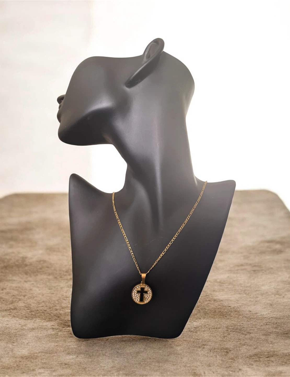 Gold Tone Cross Pendant Necklace with Rhinestones - photo 2