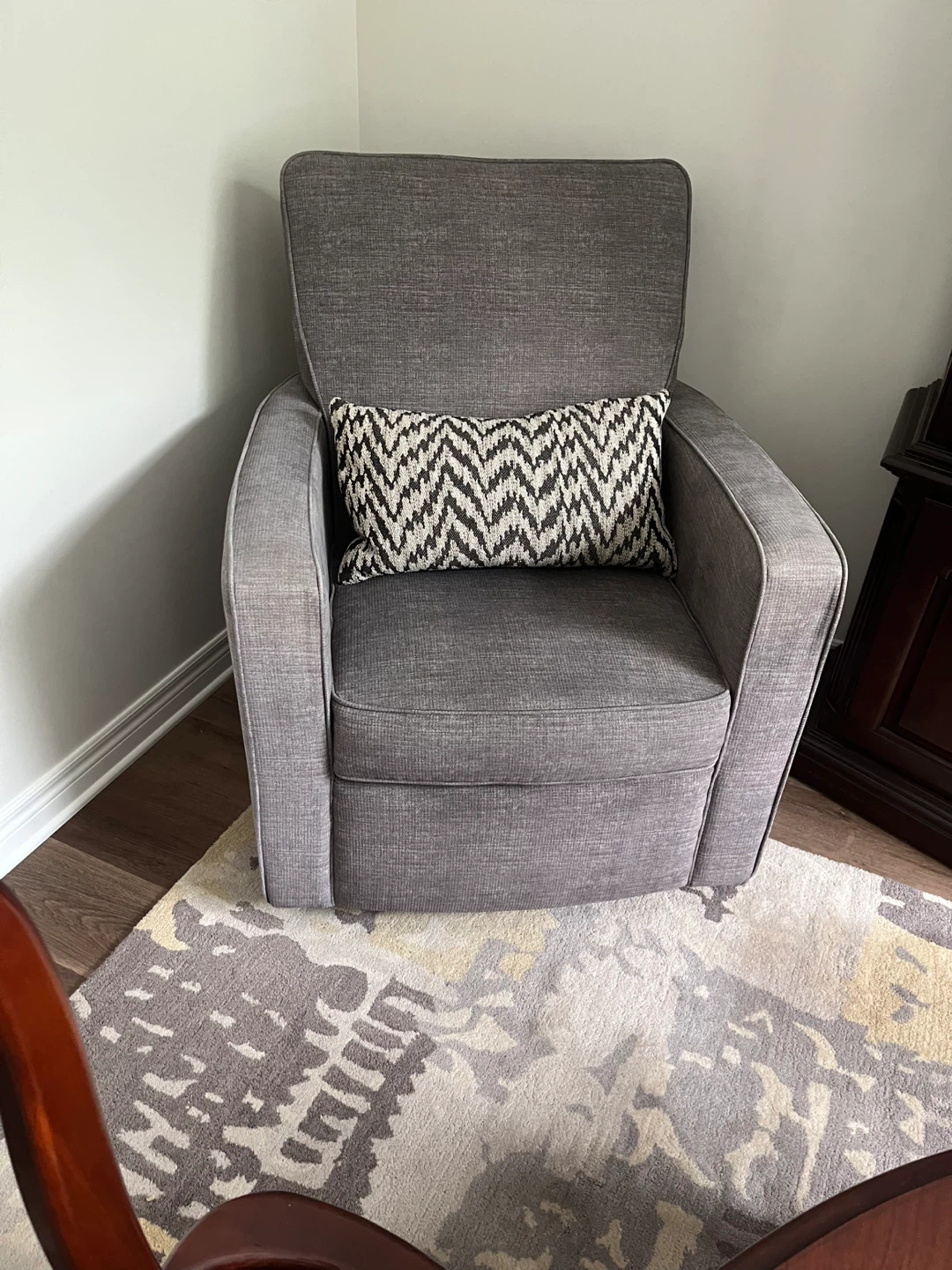 Grey Upholstered Accent Chair with Lumbar Pillow
