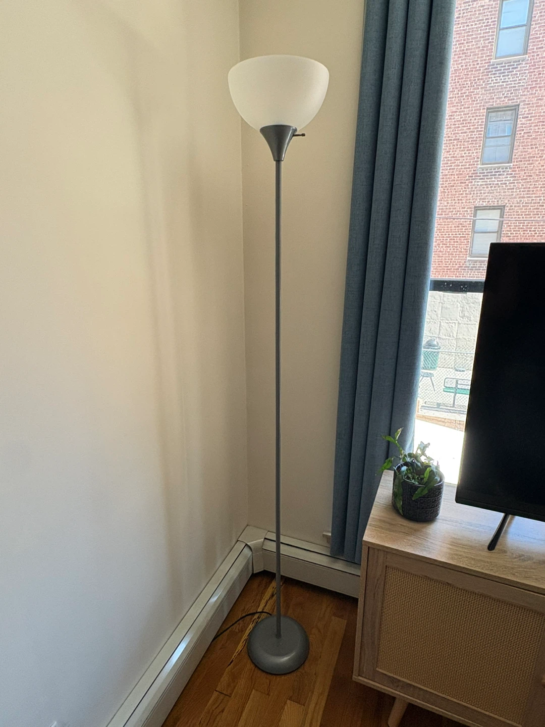 Gray Floor Lamp with White Shade