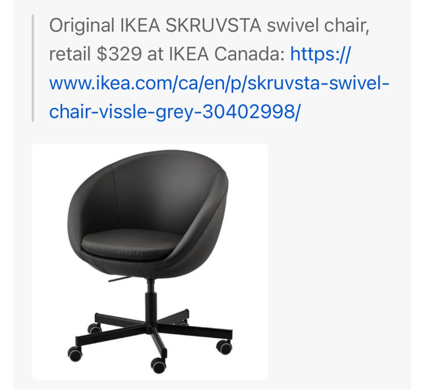 IKEA SKRUVSTA Swivel Chair - Vissle Grey