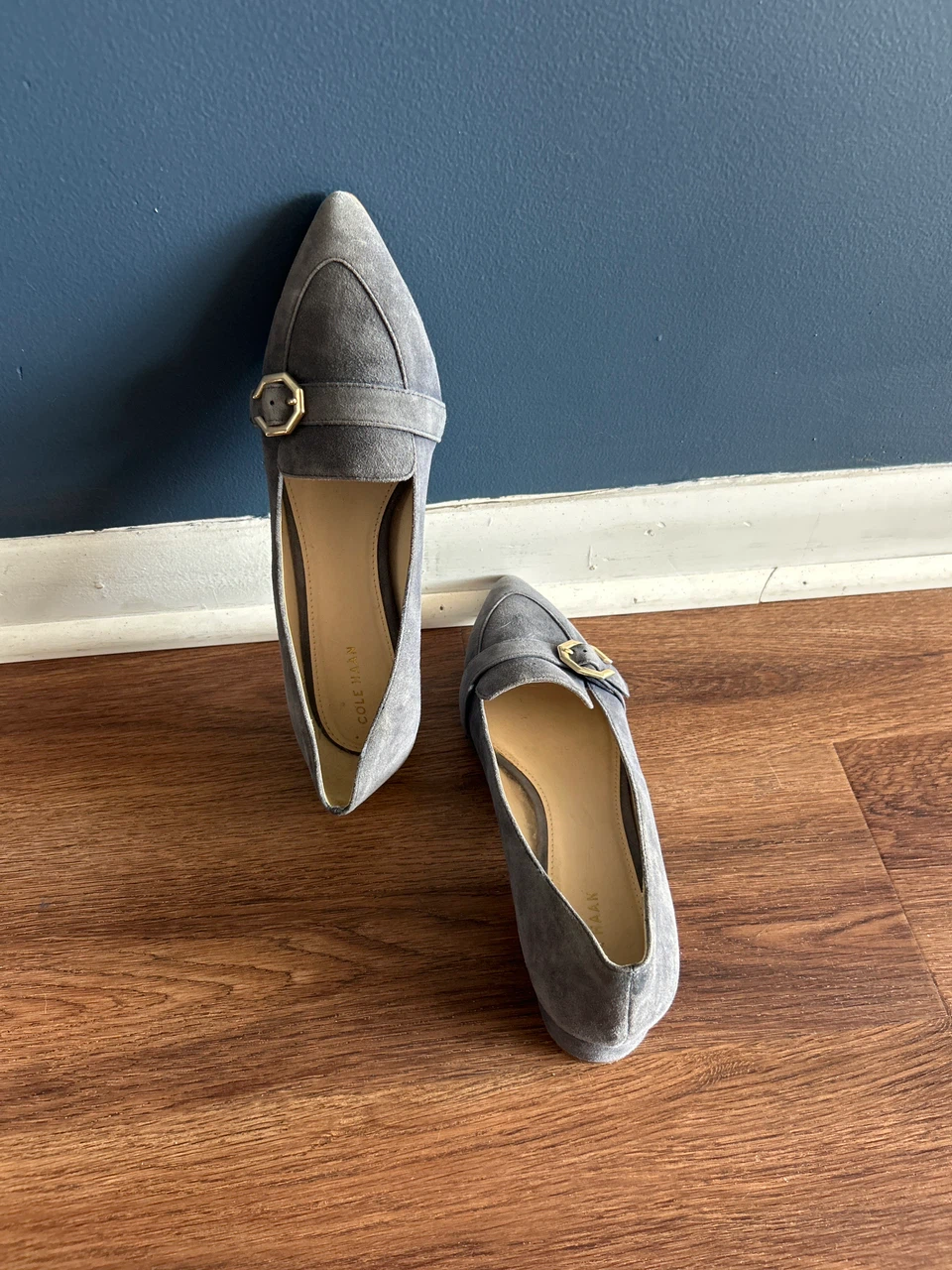 Cole Haan Gray Suede Loafers with Buckle - Size 7.5