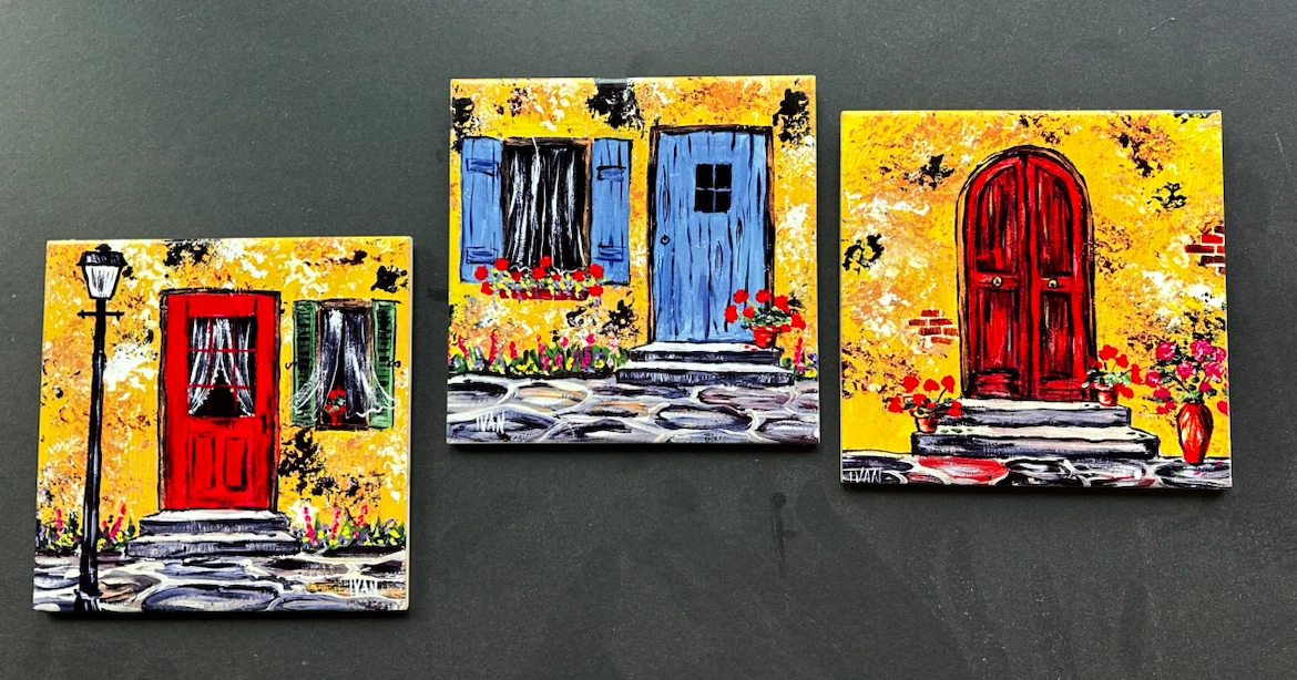 Set of 3 Decorative Art Tiles - Doors and Windows