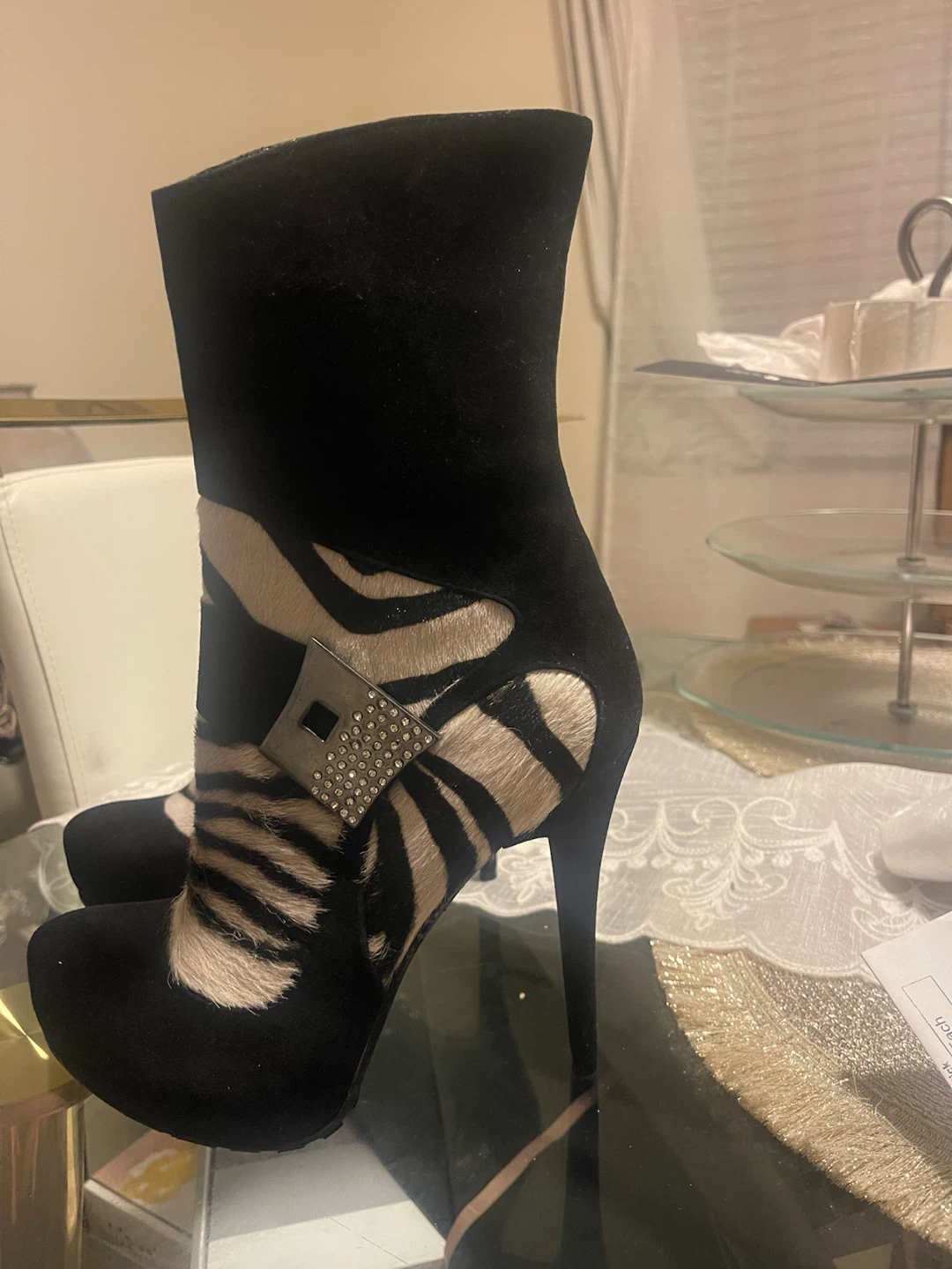 Roberto Cavalli Black Suede & Zebra Print Ankle Boots - photo 2