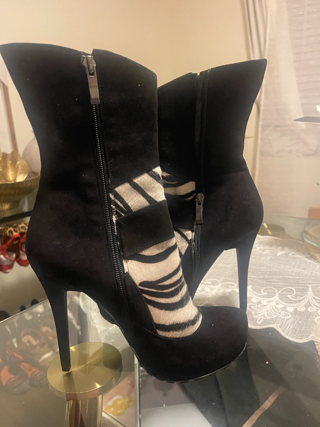 Roberto Cavalli Black Suede & Zebra Print Ankle Boots - photo 4