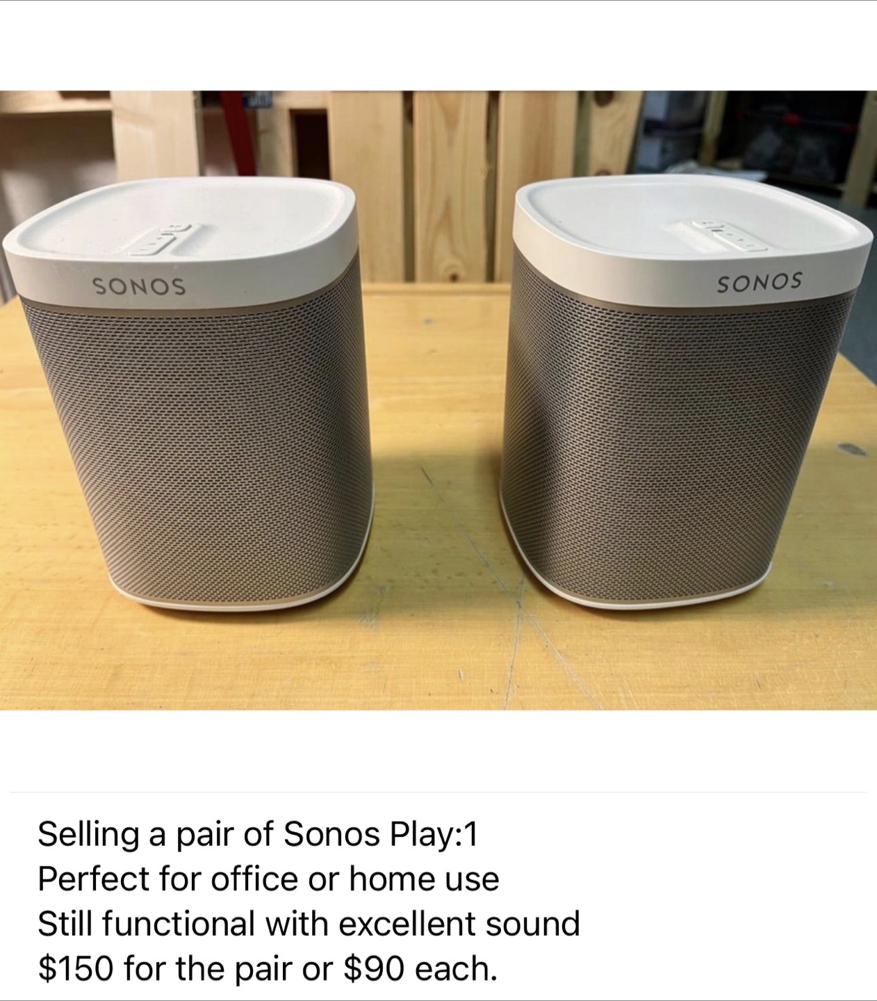Sonos Play:1 Speakers with Cords