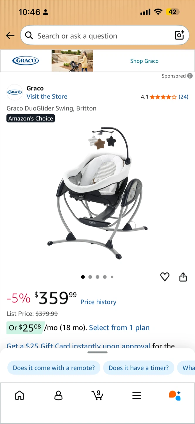 Graco DuoGlider Gliding Swing