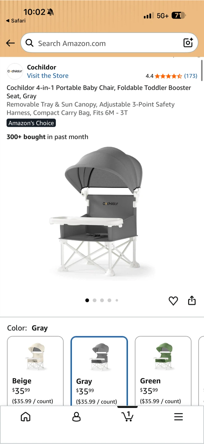 Cochildor 4-in-1 Portable Baby Chair, Gray