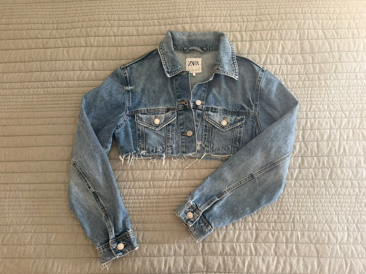 Zara Cropped Distressed Denim Jacket