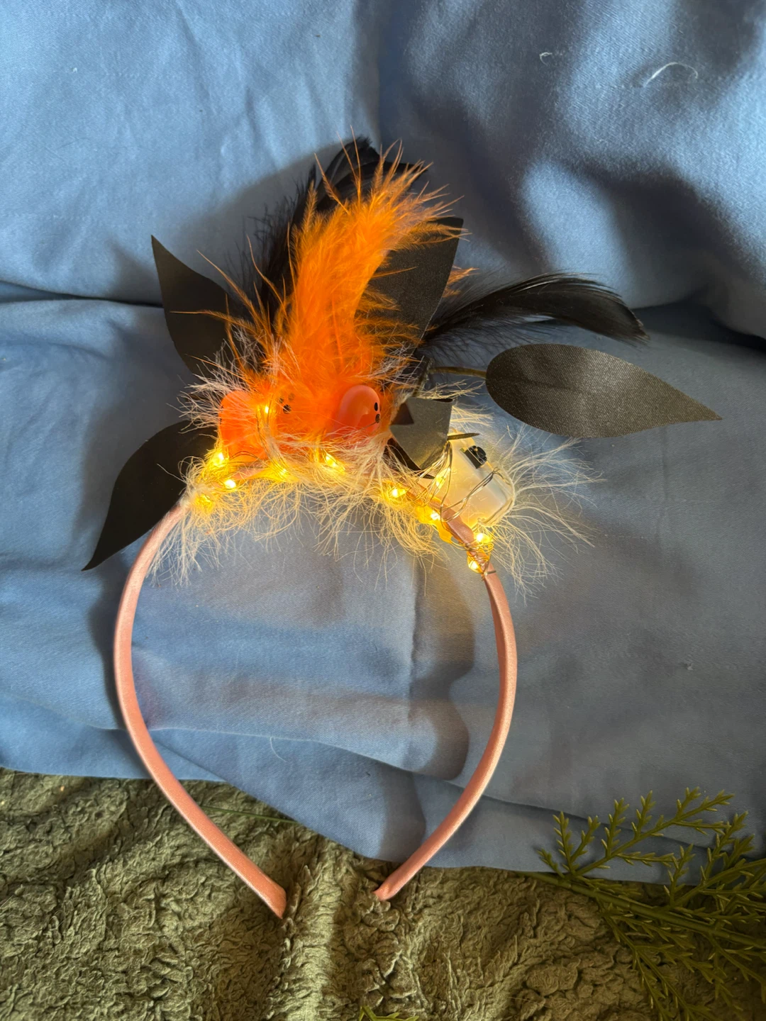 Halloween Light-Up Headband with Feathers and Pumpkins - photo 2