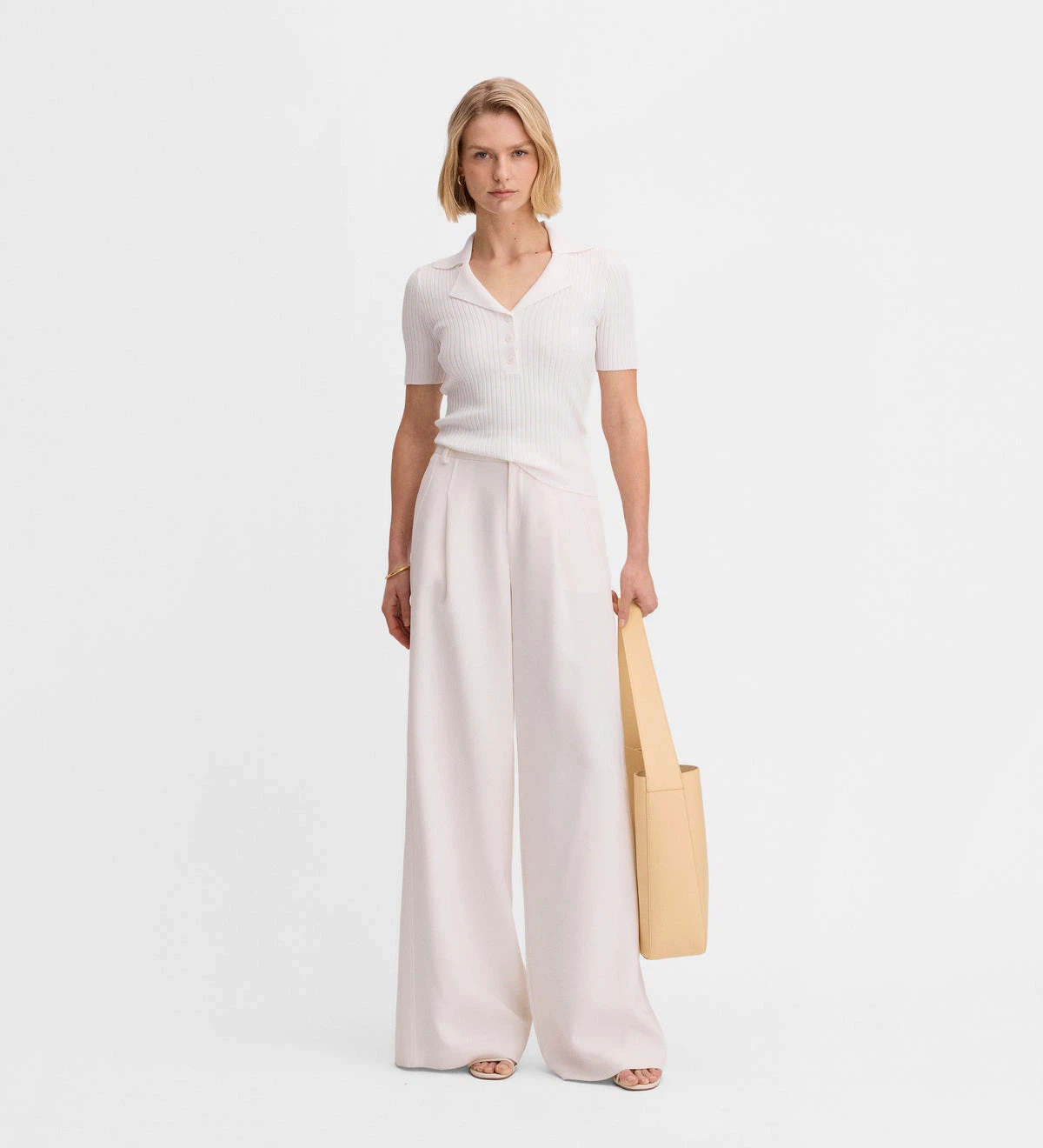 SIMORRA Ribbed Polo Short-Sleeve Top in Off-White