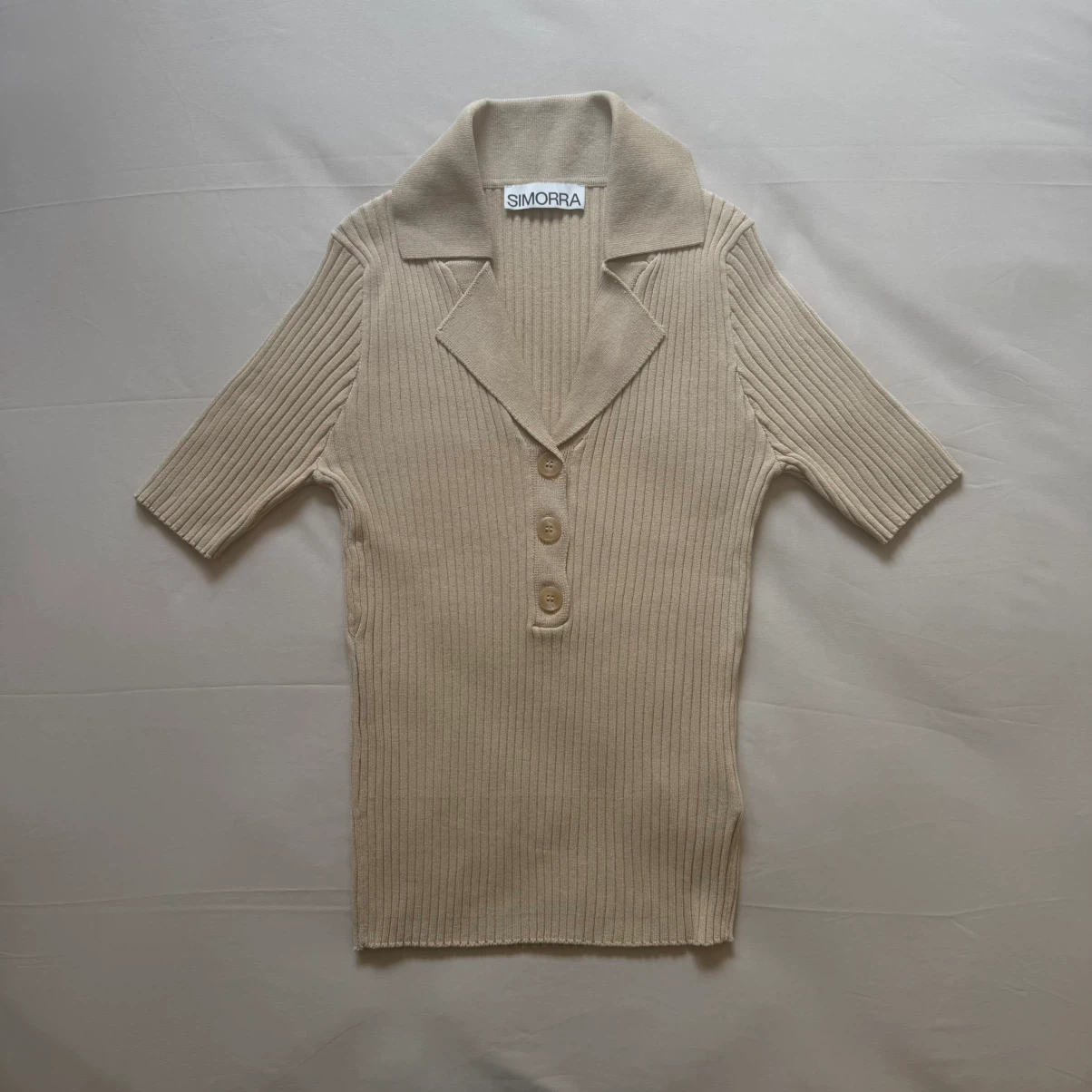 SIMORRA Ribbed Polo Short-Sleeve Top in Off-White - photo 2