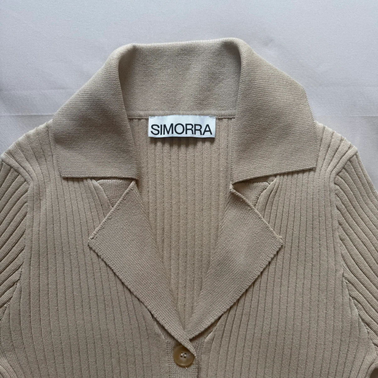 SIMORRA Ribbed Polo Short-Sleeve Top in Off-White - photo 3