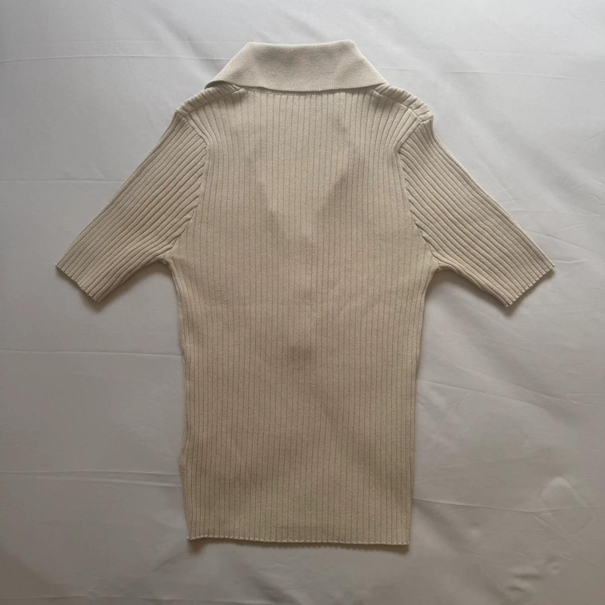 SIMORRA Ribbed Polo Short-Sleeve Top in Off-White - photo 5