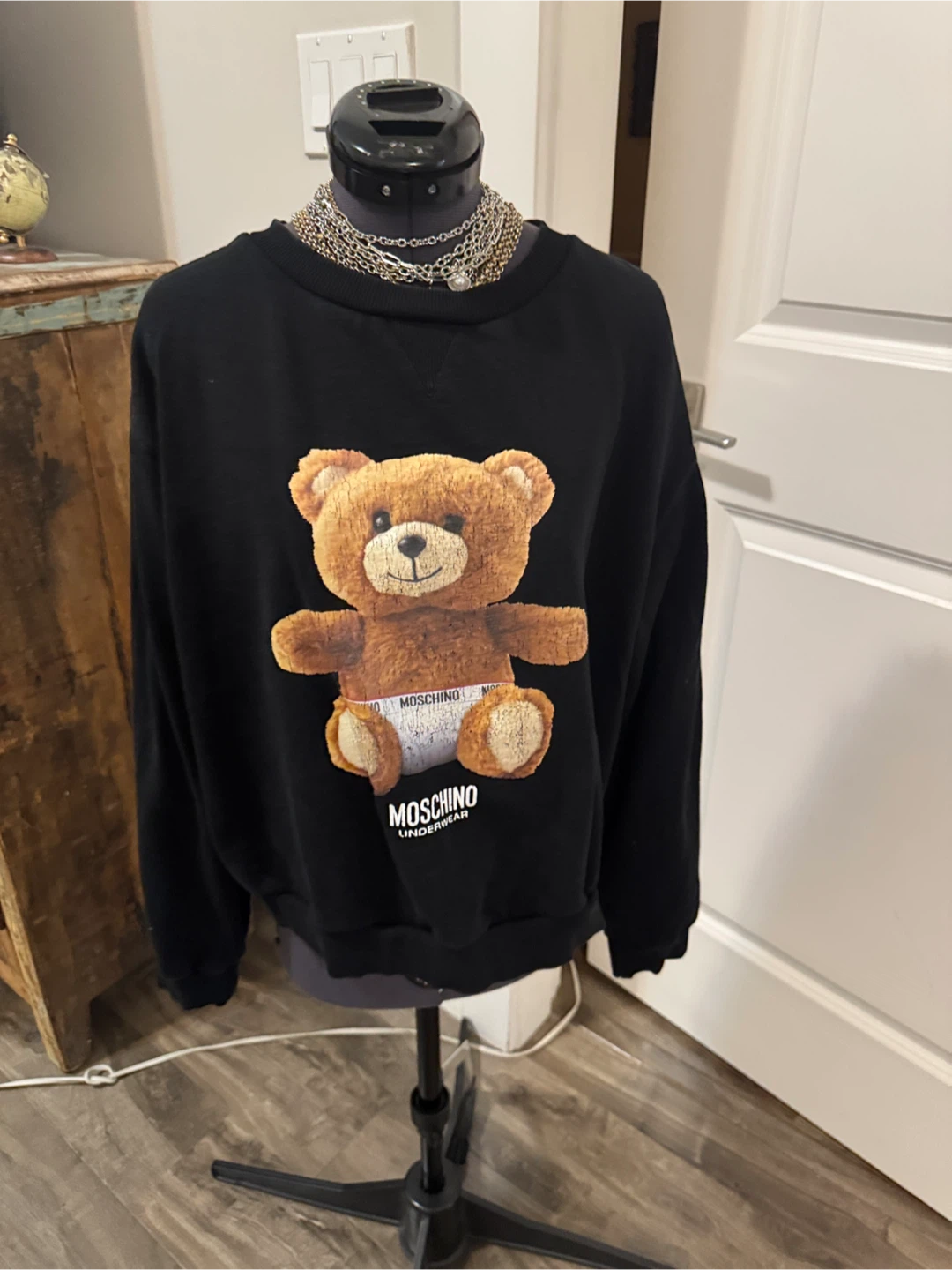Moschino Black Sweatshirt with Brown Teddy Graphic - size med