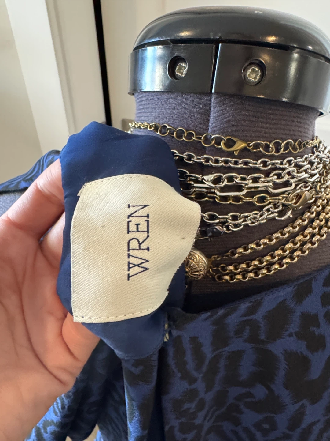 Wren Navy Blue Leopard Mini 💯 silk Dress - sz small - photo 5