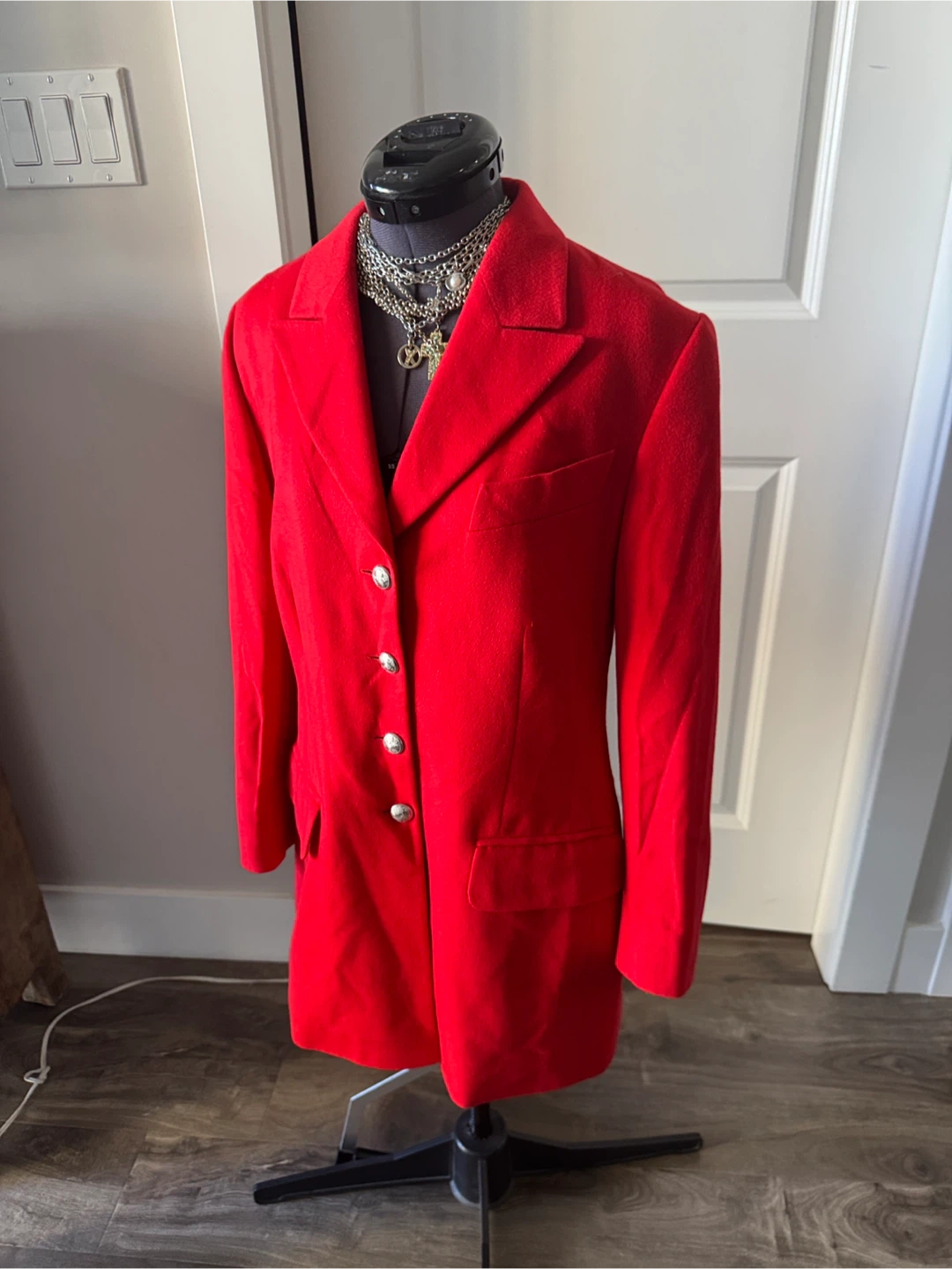 Escada 💯 cashmere Red Long Single-Breasted Blazer - size 38 - photo 2