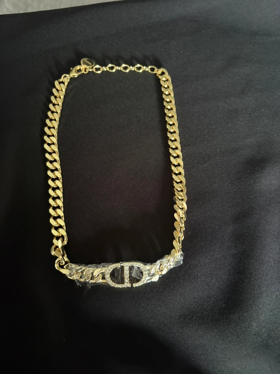 Gold-tone CD logo necklace with crystals - photo 2