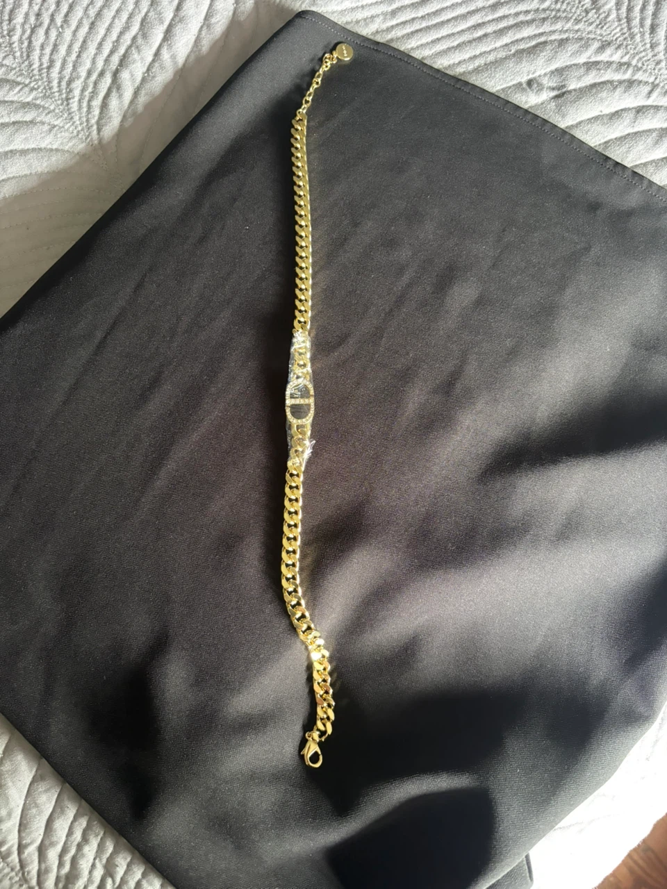 Gold-tone CD logo necklace with crystals - photo 3