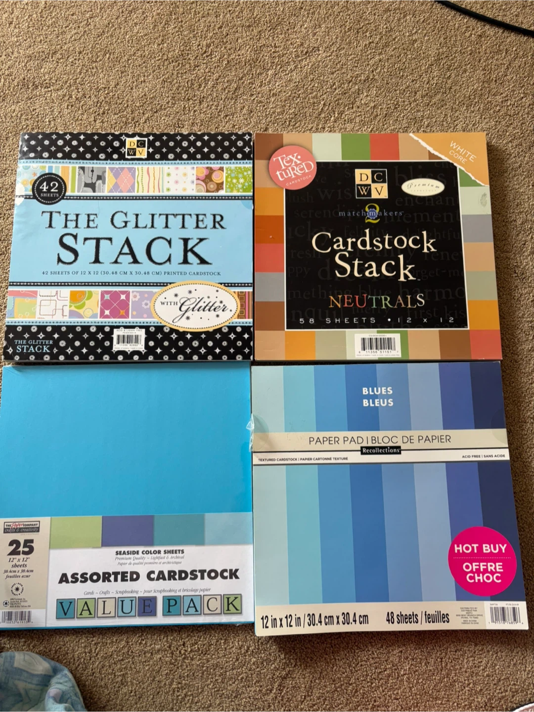Assorted Cardstock Value Packs - Glitter, Neutrals, and Blues