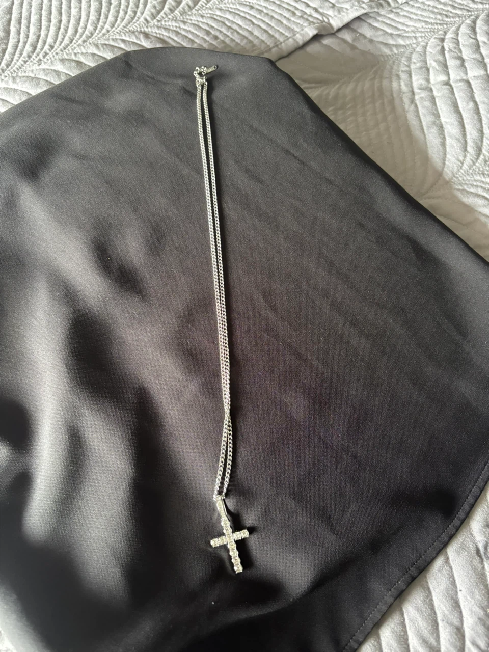 Silver Cross Necklace with Rhinestones