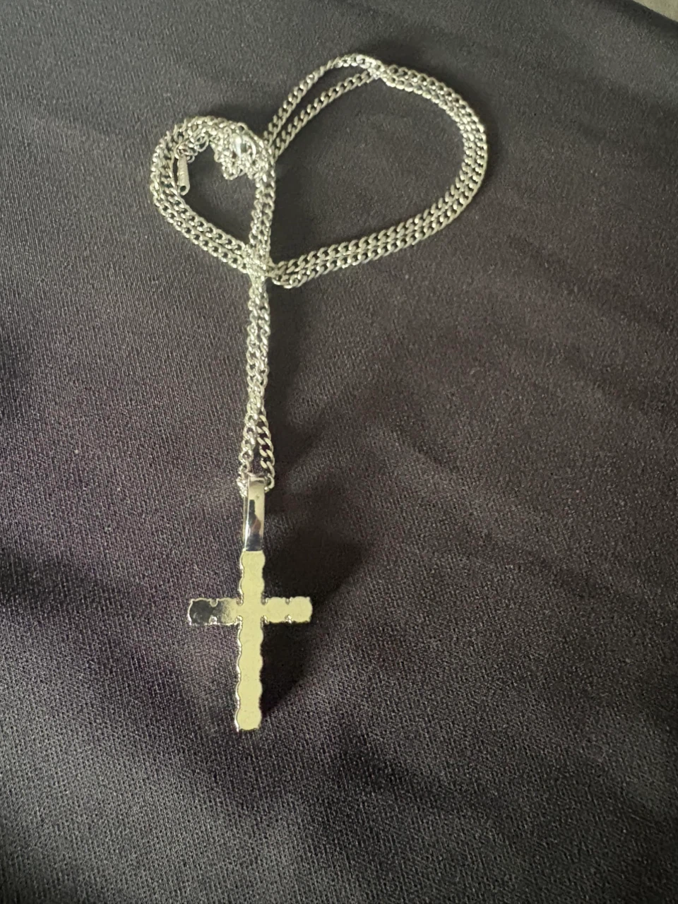 Silver Cross Necklace with Rhinestones - photo 2