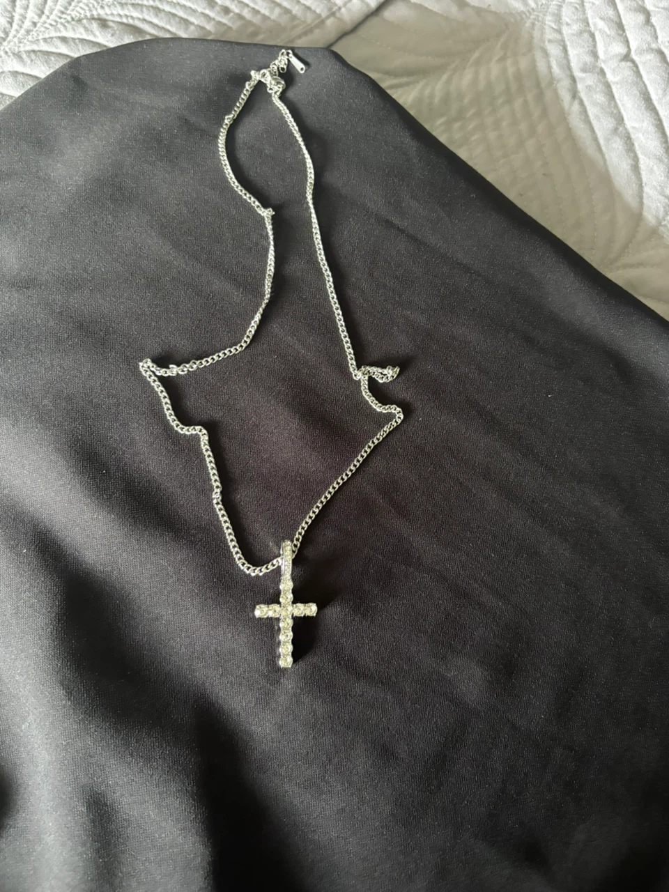 Silver Cross Necklace with Rhinestones - photo 3