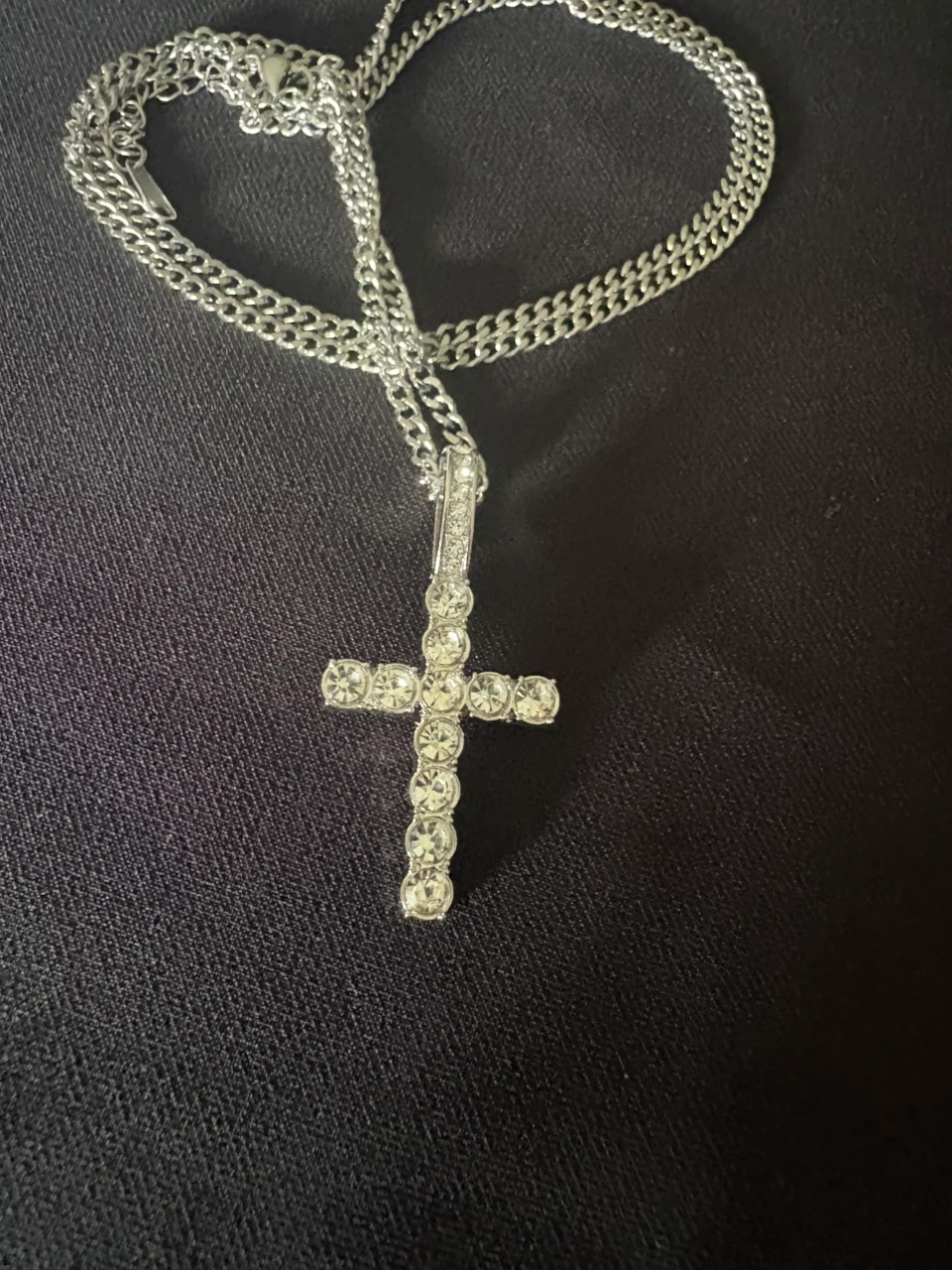 Silver Cross Necklace with Rhinestones - photo 4