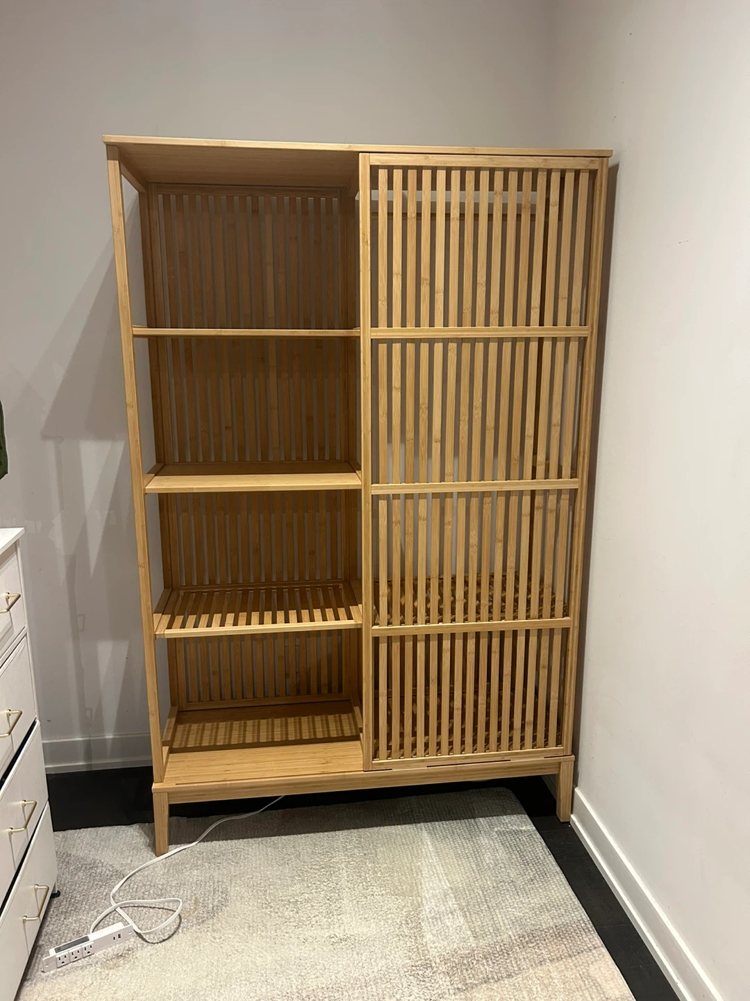 Bamboo Slatted Wardrobe with Sliding Door