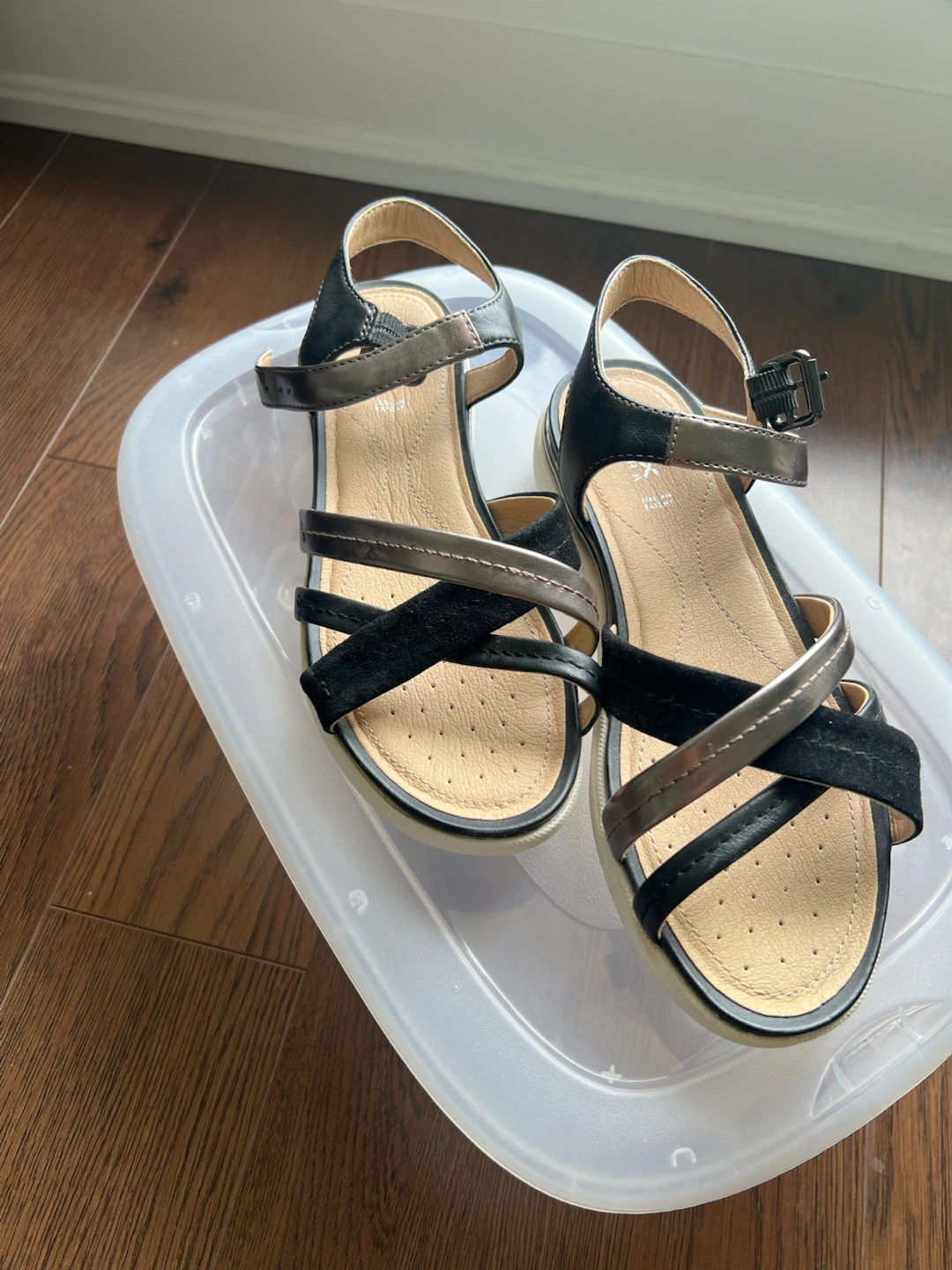 Geox Black & Silver Strap Sandals
