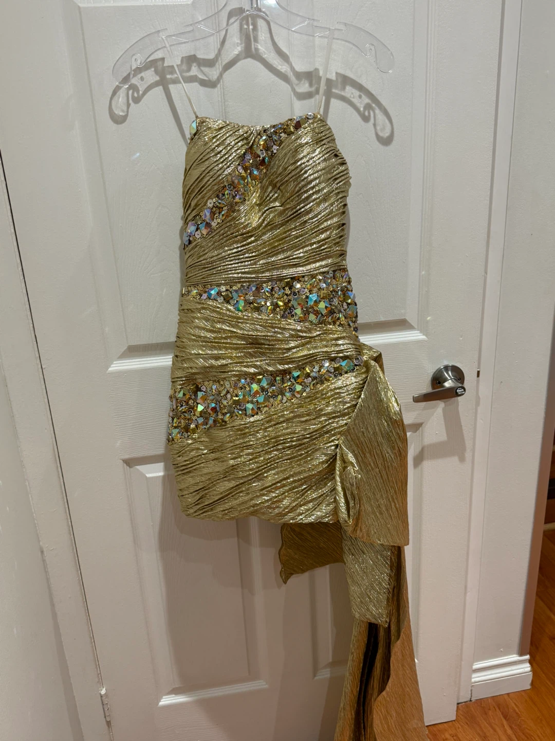 Gold Embellished Strapless Dress